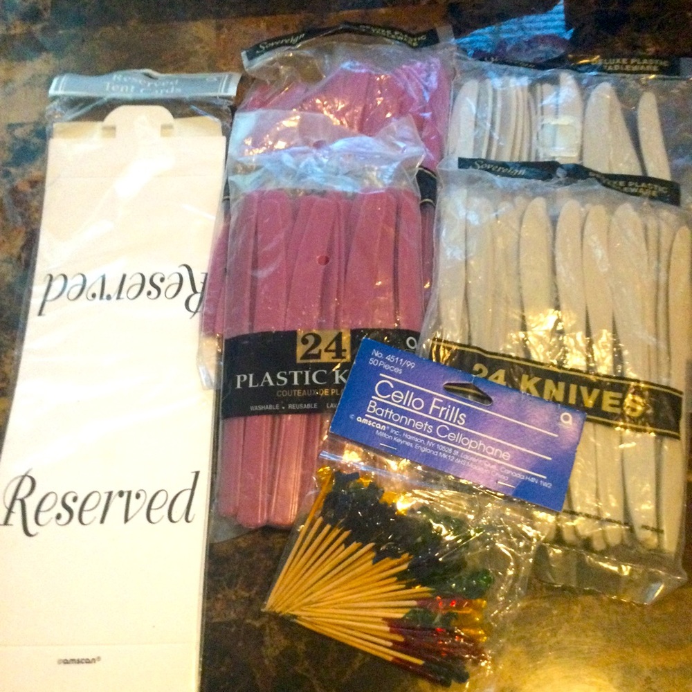 Party Tableware Bundle--Knives, Reserved Signs, Picks 110 Pc